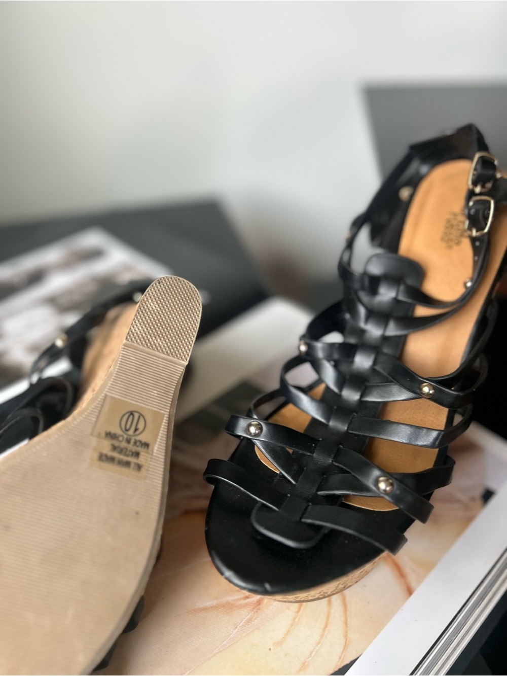 Charlotte Russe Women’s Black Strappy Wedge Sandals 10